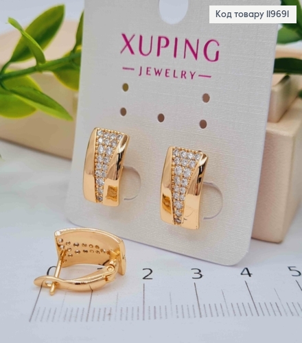 Серьги Прямоугольные украшены Блестящими камешками, дл. 1,5см, англ. застежка, Xuping 18К 119691 фото 1