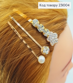 Заколка невидимка металл золото Цветочек 6 см 3 шт / уп. цена за уп. 231004 фото