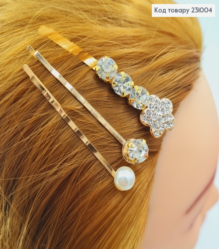 Заколка невидимка металл золото Цветочек 6 см 3 шт / уп. цена за уп. 231004 фото 1