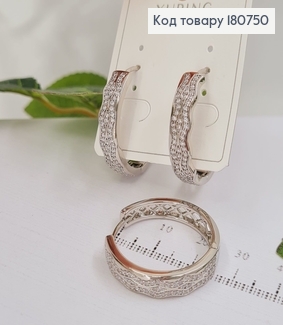 Сережки родованные кольца Волна с камнями, 2,5*0,6см, Xuping 180750 фото