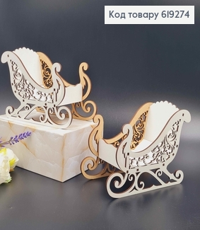 Дерев'яні новорічні ажурні санки, 19*12*9см, Україна 619274 фото