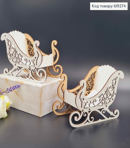 Деревянные новогодние ажурные санки, 19*12*9см, Украина. 619274 фото 1