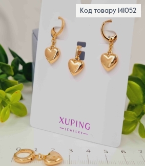 Набір, Сережки кільця "Сердечка" (1,1+1см), та кулон "Сердечко" (1см), Xuping 18К 141052 фото