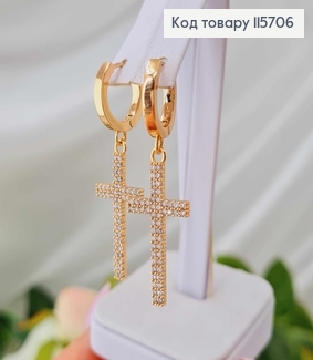 Серьги кольца 1,3см, с подвеской Крестиками в камешках 4см, Xuping 18K 115706 фото