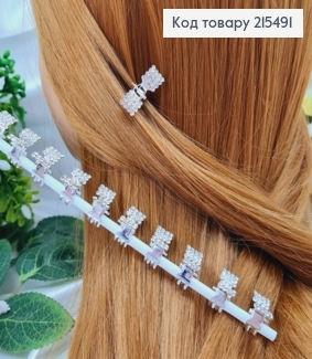 Крабик маленький, в камінцях, 1.5 см, метал, срібний колір, 12 шт/уп. 215491 фото