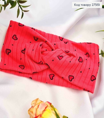 Пов'язка чалма малютка, МАЛИНОВОГО кольору з принтом "Серце", діаметр 32*8см, ручна робота, Україна 275151 фото 1