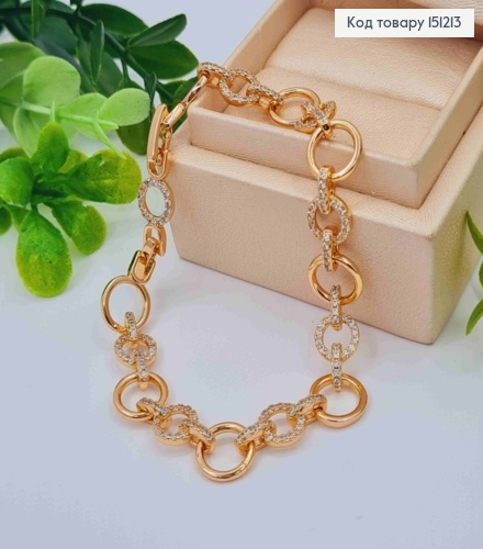 Браслет из колец украшен Блестящими камешками, длина 17,5+2см, Xuping 18K 151213 фото 1