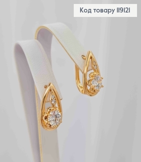 Серьги Цветочек в Капельке с Блестящими камешками, 1,5см, английская застежка, XUPING 18K 119121 фото