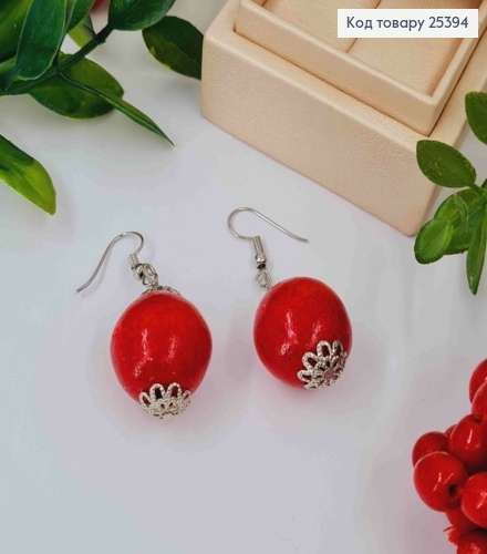 Серьги крючки из Деревянных бусин, Красного цвета, 2,4см, Ручная работа 25394 фото 1