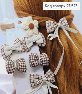 Набір заколка стріла (8шт), Квіточка та Бант, Пастельні кольори, заколка 3,5см, бант 4см;6см 271523 фото