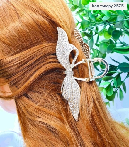 Краб металл "БАНТИК" с блестящими камешками, 12см, Золотого цвета. 215715 фото 1