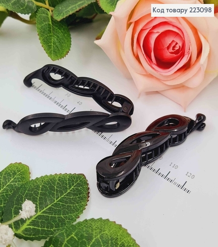 Заколка банан, глянцевый/матовый асторт. черный, ажурный, 8см 223098 фото 1