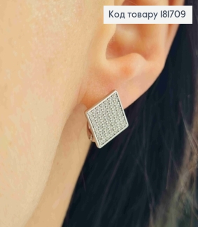 Серьги родованные "Ромбы" украшены Блестящими камешками, 1,5см, английская застежка, Xuping 181709 фото