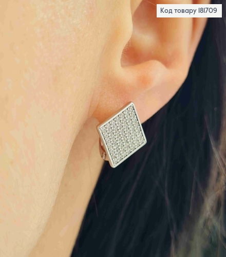 Серьги родованные "Ромбы" украшены Блестящими камешками, 1,5см, английская застежка, Xuping 181709 фото 1