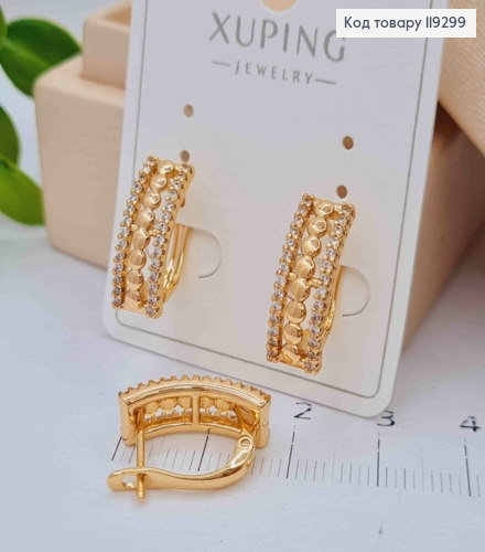 Серьги "Грация" украшены Блестящими камешками, 1,7см, английская застежка, XUPING 18K 119299 фото 2