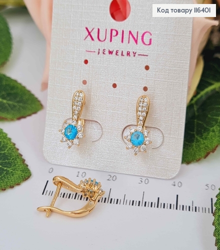 Серьги английская застежка, "Цветущий Нарцисс" с голубым камешком, 1,6см, Xuping 18K 116401 фото 1