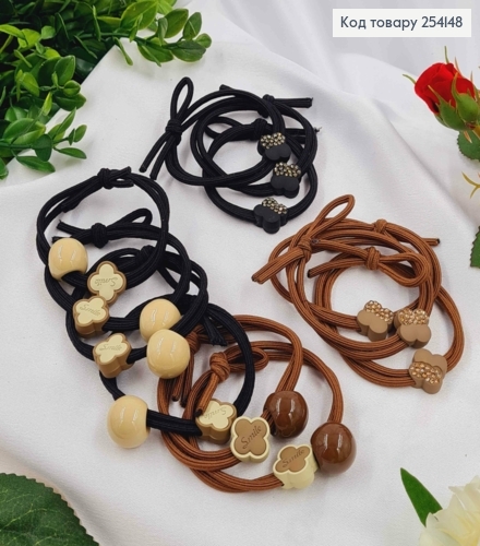 Резинка-шнурок 5см "Бусинка/ Ван клів" коричнево-чорні, запаковані по 12шт 254148 фото 1