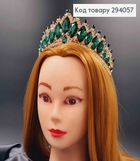 Тиара под золото, "Роксолана" с зелеными камешками. 294057 фото