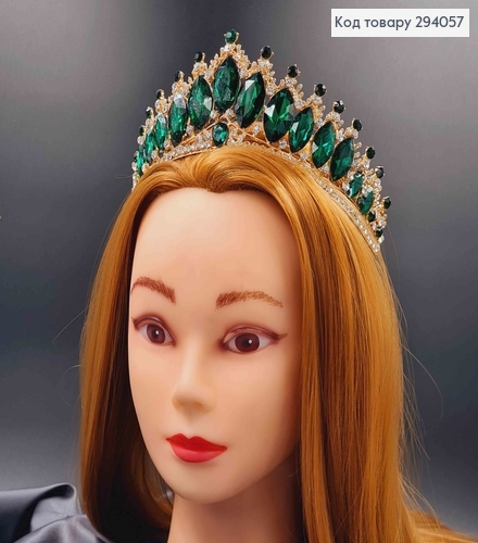 Тиара под золото, "Роксолана" с зелеными камешками. 294057 фото 1