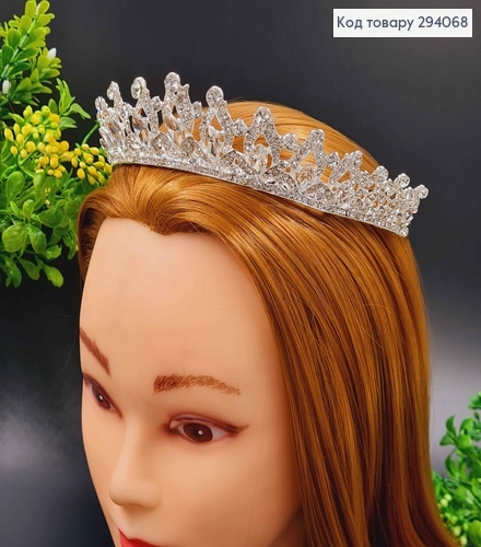 Тиара под серебро, "Английская роскошь" с белыми камешками. 294068 фото 2