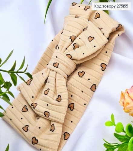 Пов'язка солоха, БЕЖЕВОГО кольору з принтом "Серце", діаметр 36*9см, ручна робота, Україна 275155 фото 1