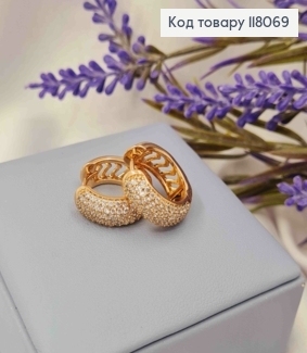 Серьги кольца с Блестящими камешками, ширина 6мм, диаметр 1,8см, Xuping 18К. 118069 фото