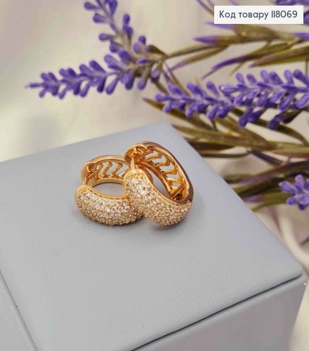 Серьги кольца с Блестящими камешками, ширина 6мм, диаметр 1,8см, Xuping 18К. 118069 фото 1