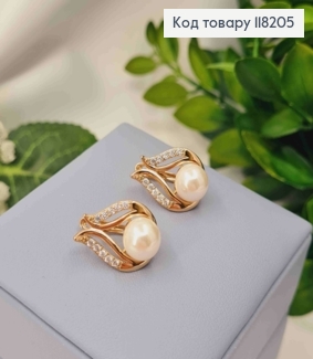 Серьги "Полет Ангела" с жемчужкой и камешками, размер 1,7*1,2см, английская застежка, Xuping 18K 118205 фото
