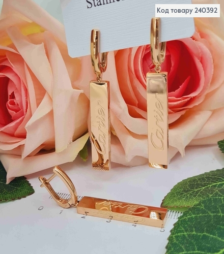 Серьги золотого цвета, с подвеской "Картье", 3,5см, англ. сталь Stainless Steel 240392 фото 3