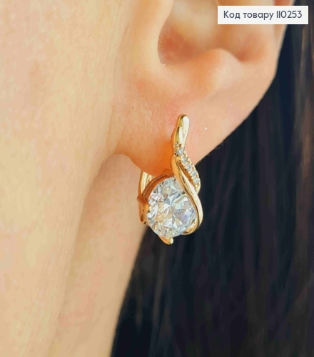 Сережки з Вишуканим Блискучим каменем, 1,6см, англійська застібка, Xuping 18К 110253 фото 2