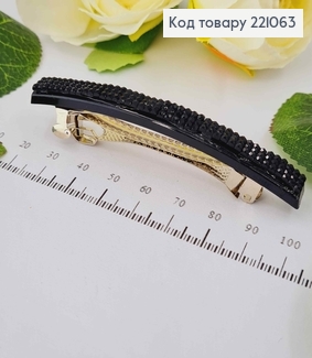 Заколка автомат, черная с тремя строчками камней, 8,5см. 221063 фото