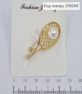 Брошь металл  золотая  Ракетка с камнями 235068 фото