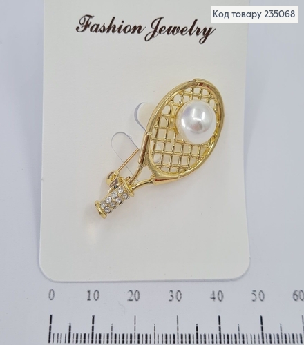Брошь металл  золотая  Ракетка с камнями 235068 фото 1