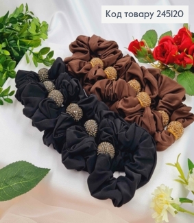 Резинка-жатка атласна 8см  з кулею в камінцях в асорт. коричнево-чорні, запаковані по 12шт 245120 фото