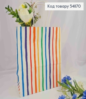 Пакет крафтовый, 22*27*11см, Белый в Цветную полоску. 541170 фото