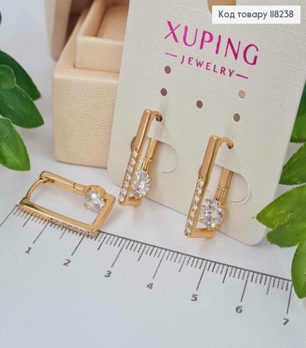Сережки Квадратні з Блискучими камінцями, довж. 2,1см, Xuping 18К 118238 фото 2