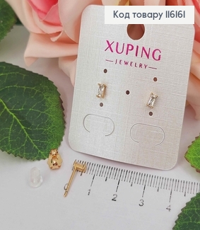 Серьги гвоздики, с прямоугольным камешком 4мм, Xuping 18K 116161 фото