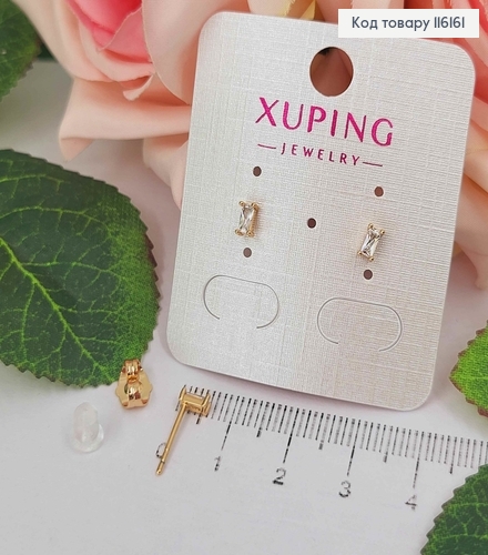 Серьги гвоздики, с прямоугольным камешком 4мм, Xuping 18K 116161 фото 1