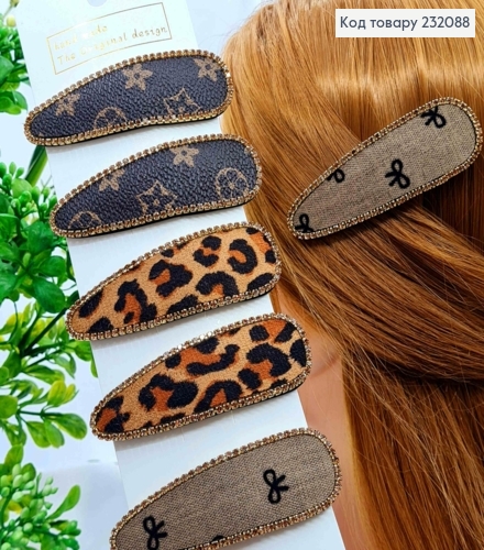 Заколка Тик-Так, Овальная в ассортименте украшена стразами, Пастельные цвета в ассорт, 8см. 232088 фото 1