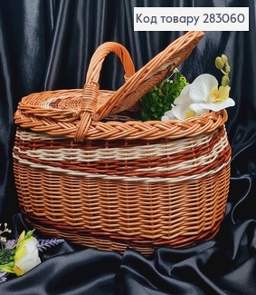 Кошик плетений для пікніку з кришкою  (глибина 21см, довжина 40см,ширина 27см) ПОЛЬЩА 283060 фото