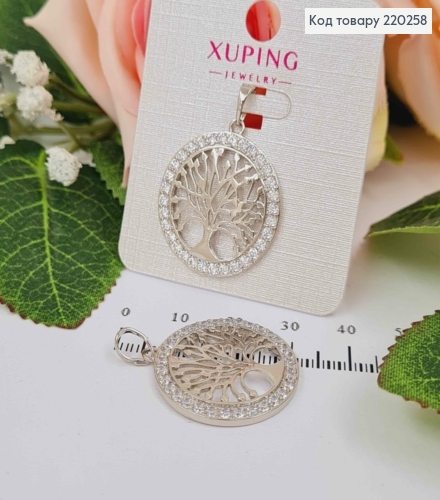 Кулон родованный, дерево в оправе из камней, 2,5см, Xuping 220258 фото 1