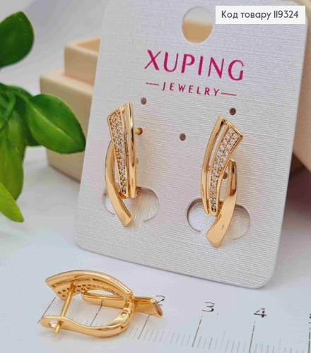Серьги "Дыхание Ветра" с Блестящими камешками, длина 2,4см, английская застежка, XUPING 18K 119324 фото 2