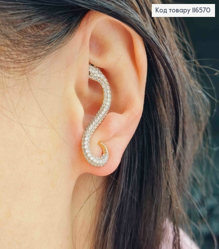 Серьги гвоздики, Змейки в камешках с черными глазами, Xuping 18K 116570 фото 3