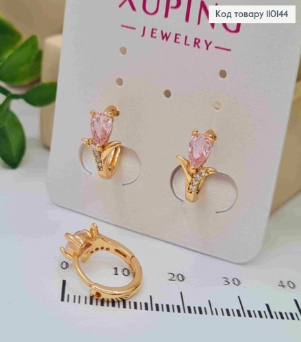 Серьги кольца с Розовым камнем, диаметр 1,3см, Xuping 18К 110144 фото 2