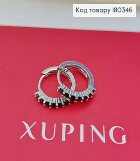 Сережки кільця з чорними камінцямі родоване медзолото Xuping 180346 фото