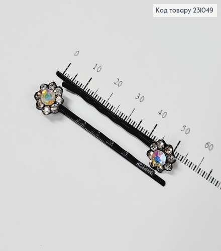 Заколка невидимка металл черная с камнями 5 см Цветочек в асс. 2 шт / уп цена за уп. 231049 фото 2