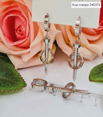 Серьги кольца 1см, серебряного цвета, стилизованные под Картье, 3,5см, сталь Stainless Steel 240374 фото 1