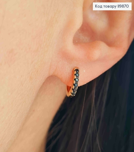 Серьги кольца украшены Черными камешками, диаметр 1см, XUPING 18К 119870 фото 1