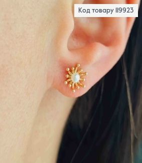 Серьги гвозди "Цветок" с жемчужиной, размером 0,8см, Xuping 18К. 119923 фото