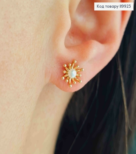 Серьги гвозди "Цветок" с жемчужиной, размером 0,8см, Xuping 18К. 119923 фото 1